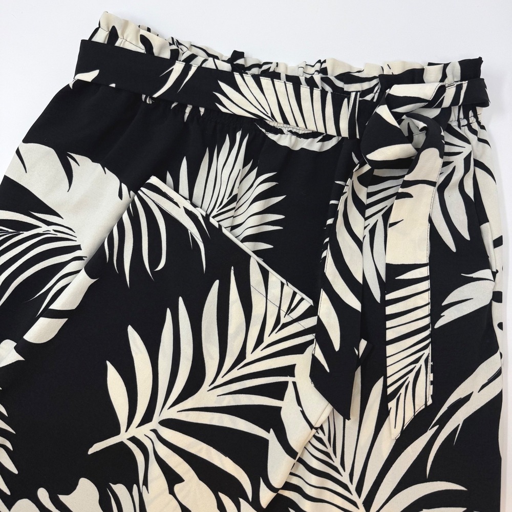 Rachel Zoe Womens Black White Tropical‎ Palm Leaf Wide Leg Paperbag Pants Large